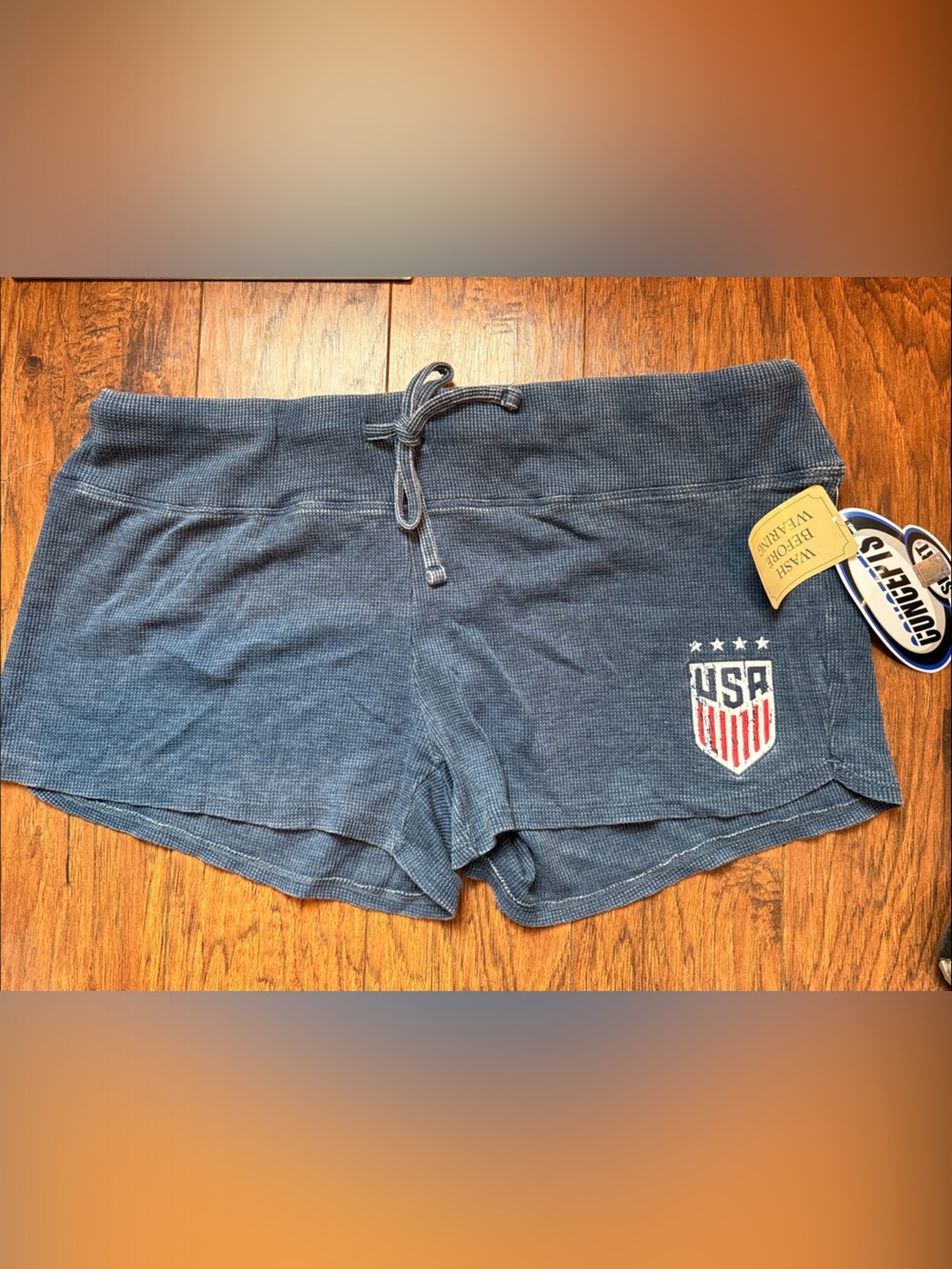 USWNT Navy USA Patch Waffle Knit Lounge Shorts XL